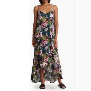 Raviya Black Floral Smocked Camisole Dress Sundress Medium Tropical